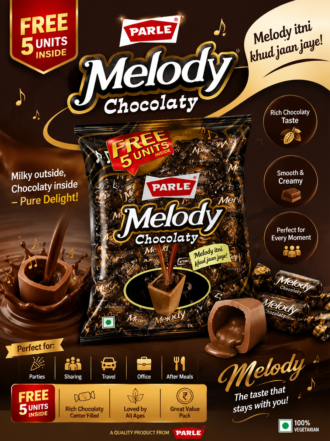 Parle Melody Chocolaty Candy Family Pack – 195.5g (5 Free Units Inside)