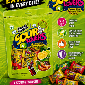 Derby Sour Lovers Center Filled Extreme Sour Candy Assorted Flavours Pouch