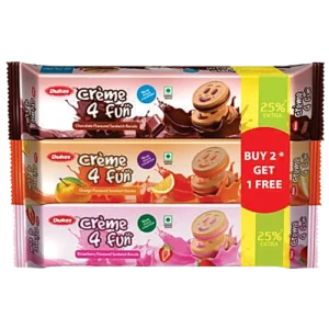 Dukes Crème 4 Fun Biscuits Combo Pack – Chocolate, Orange & Strawberry | Buy 2 Get 1 Free