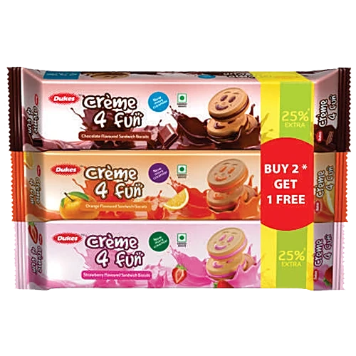 Dukes Crème 4 Fun Biscuits Combo Pack – Chocolate, Orange & Strawberry | Buy 2 Get 1 Free