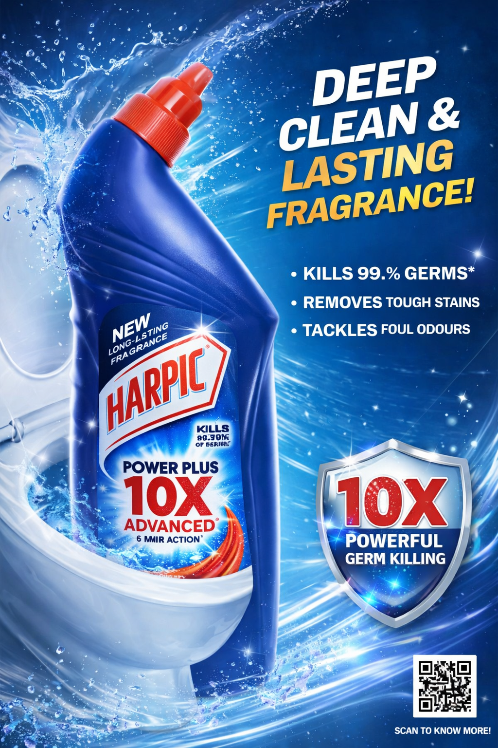 Harpic Power Plus 10X Advanced Toilet Cleaner – Powerful Germ Kill Formula 1lt