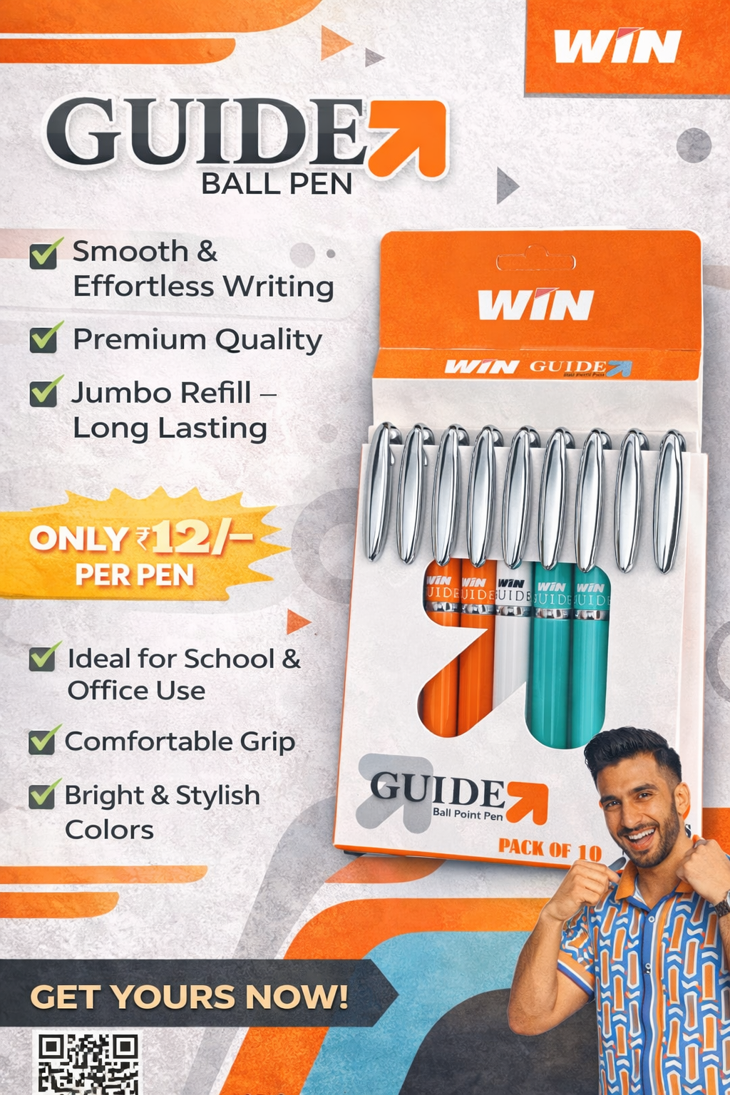 WIN Guide Ball Pen – Smooth Writing, Premium Quality, Jumbo Refill (Pack of 10)