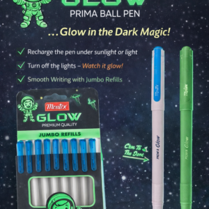 Montex Glow Prima Ball Pen – Glow in the Dark, Jumbo Refill, Smooth Writing (Pack of 10)