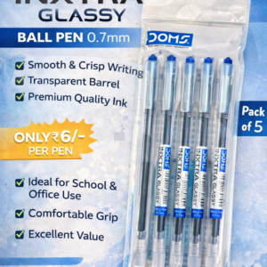 DOMS NXTRA Glassy Ball Pen – 0.7mm Smooth Writing, Transparent Body (Pack of 5)