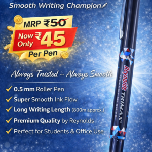 Reynolds Trimax Roller Pen Blue – Smooth Writing | MRP ₹50, Offer Price ₹45