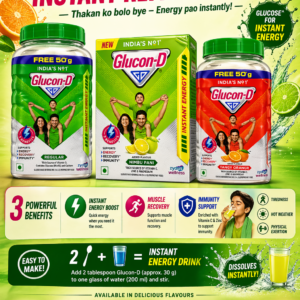 Glucon-D Instant Energy Drink Powder (Regular, Tangy Orange, Nimbu Pani) – Instant Energy with Glucose & Vitamin C