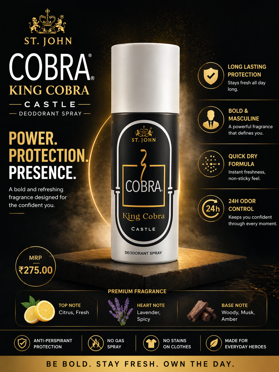 St. John Cobra King Cobra Castle Deodorant Spray – Long Lasting Fragrance