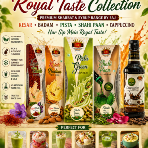 Premium Sharbat & Syrup Collection – Kesar Elaichi, Kesar Badam, Pista, Shahi Paan & Cappuccino Flavours