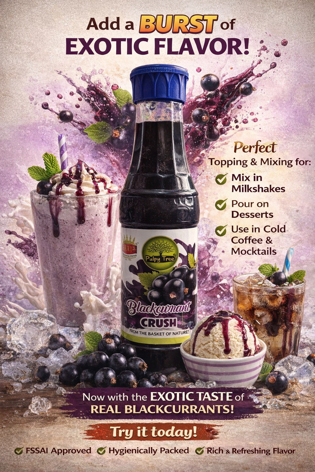 Pulpy Tree Blackcurrant Crush Syrup – Rich Fruity Flavor for Drinks & Desserts