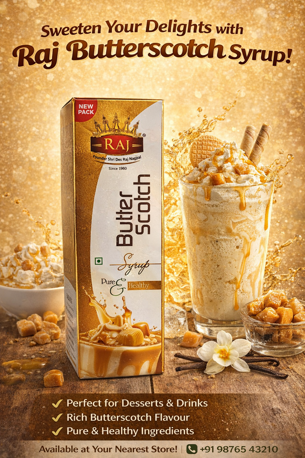 Raj Butterscotch Syrup – Rich & Creamy Flavor for Milkshakes & Desserts