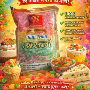 Premium Tutti Frutti (Candied Papaya Cubes) – Roshan Food Products | Perfect for Cakes & Desserts