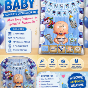 Welcome Baby Boy Decoration Kit | Birthday & Baby Shower Party Decoration Set | Blue Theme | 30+ Pieces
