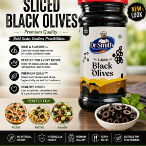 Dr. Smith Sliced Black Olives 335g Jar – Premium Ready-to-Use Black Olives