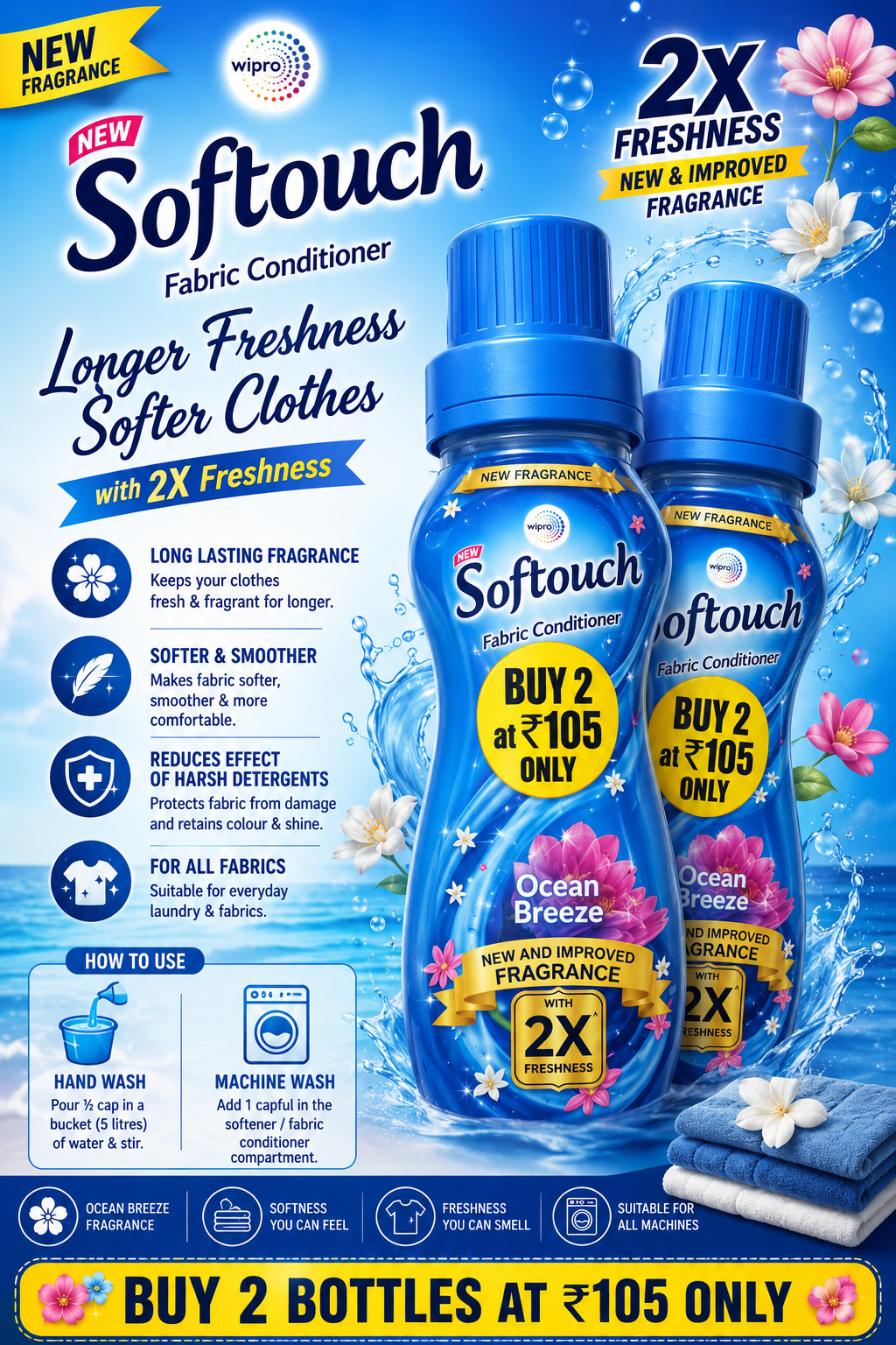 Softouch Fabric Conditioner Ocean Breeze 200ml | Buy 2 at โน105 Only