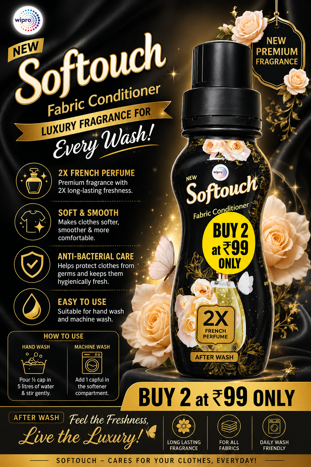 Softouch Fabric Conditioner French Perfume 210ml | Buy 2 at ₹99 Only