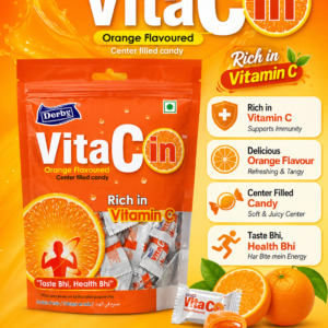 Derby VitaCin Orange Flavoured Center Filled Candy Rich in Vitamin C 175g