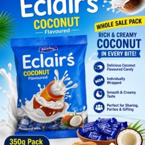 Derby Eclairs Coconut Flavoured Candy Wholesale Pack – 350g (Approx. 100 Pieces)