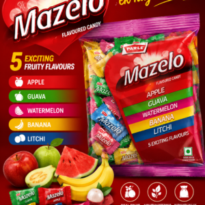 Parle Mazelo Assorted Fruit Flavoured Candy 198g – Apple, Guava, Watermelon, Banana & Litchi