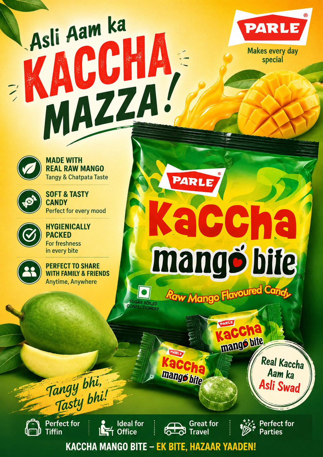 Parle Kaccha Mango Bite Raw Mango Flavoured Candy 260.38g – Tangy Mango Candy Pack