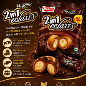 Parle Bigger 2 in 1 Eclairs Candy 198g – Chocolate & Cream Filled Candy Pack