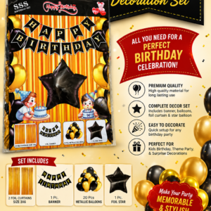 Happy Birthday Decoration Kit – Black & Gold Theme (Birthday Set)