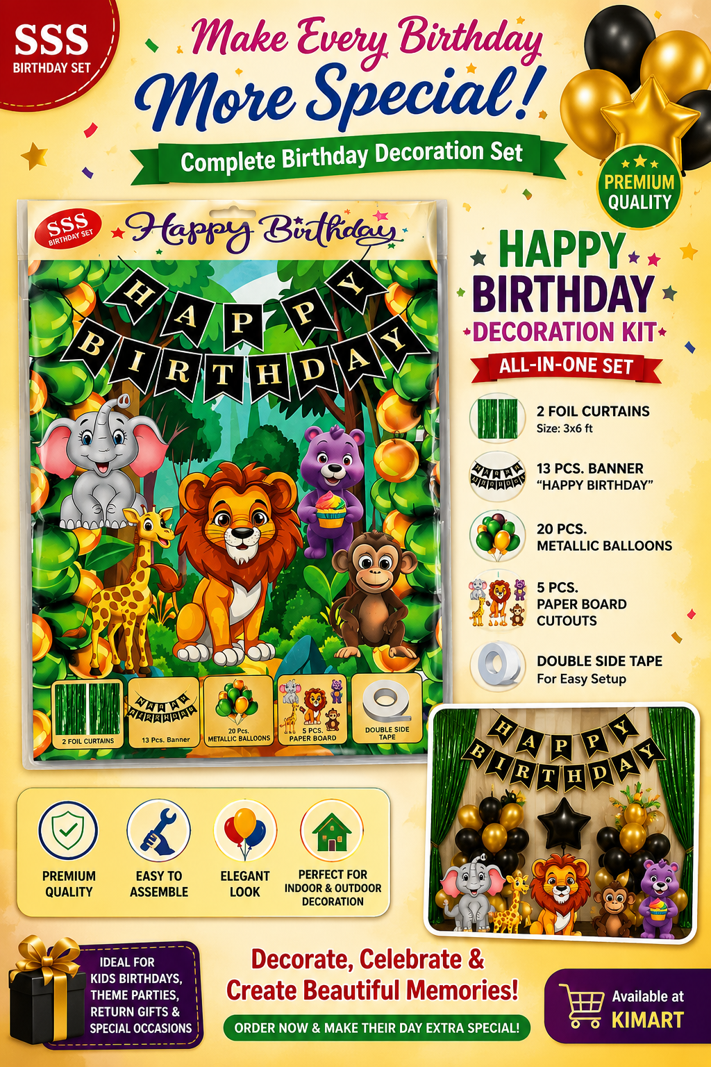 Jungle Theme Happy Birthday Decoration Kit – Complete Birthday Party Set