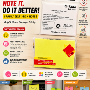 Cramly Self Stick Sticky Notes 3×4 Inch | Neon Sticky Note Pad for School, Office & Home