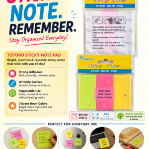 Totoro Sticky Notes 3×3 Inch | Multi-Color Self Adhesive Sticky Note Pad for School, Office & Home
