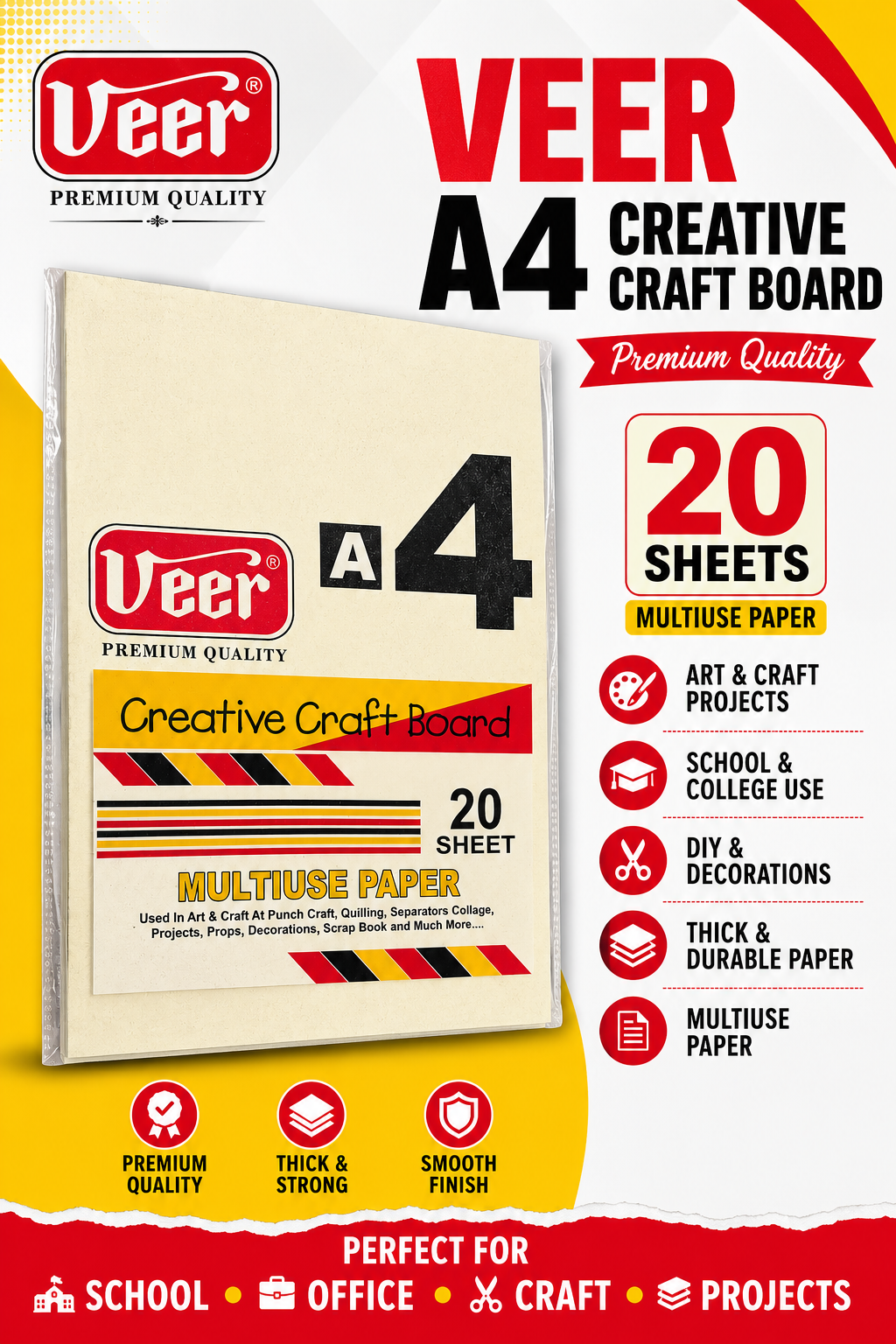 Veer A4 Creative Craft Board – 20 Sheets Multiuse Paper for Art & Craft Projects