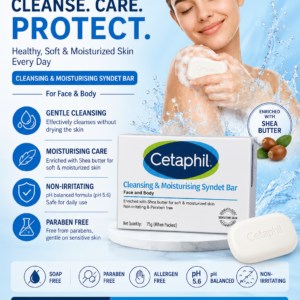 Cetaphil Cleansing & Moisturising Syndet Bar 75g | Soap-Free Moisturizing Bar for Sensitive Skin