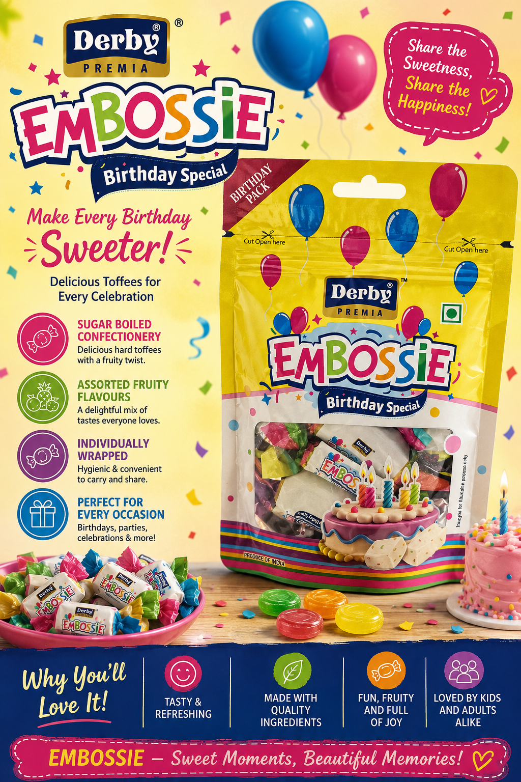 Derby Premia Embossie Birthday Special – Assorted Fruity Toffees