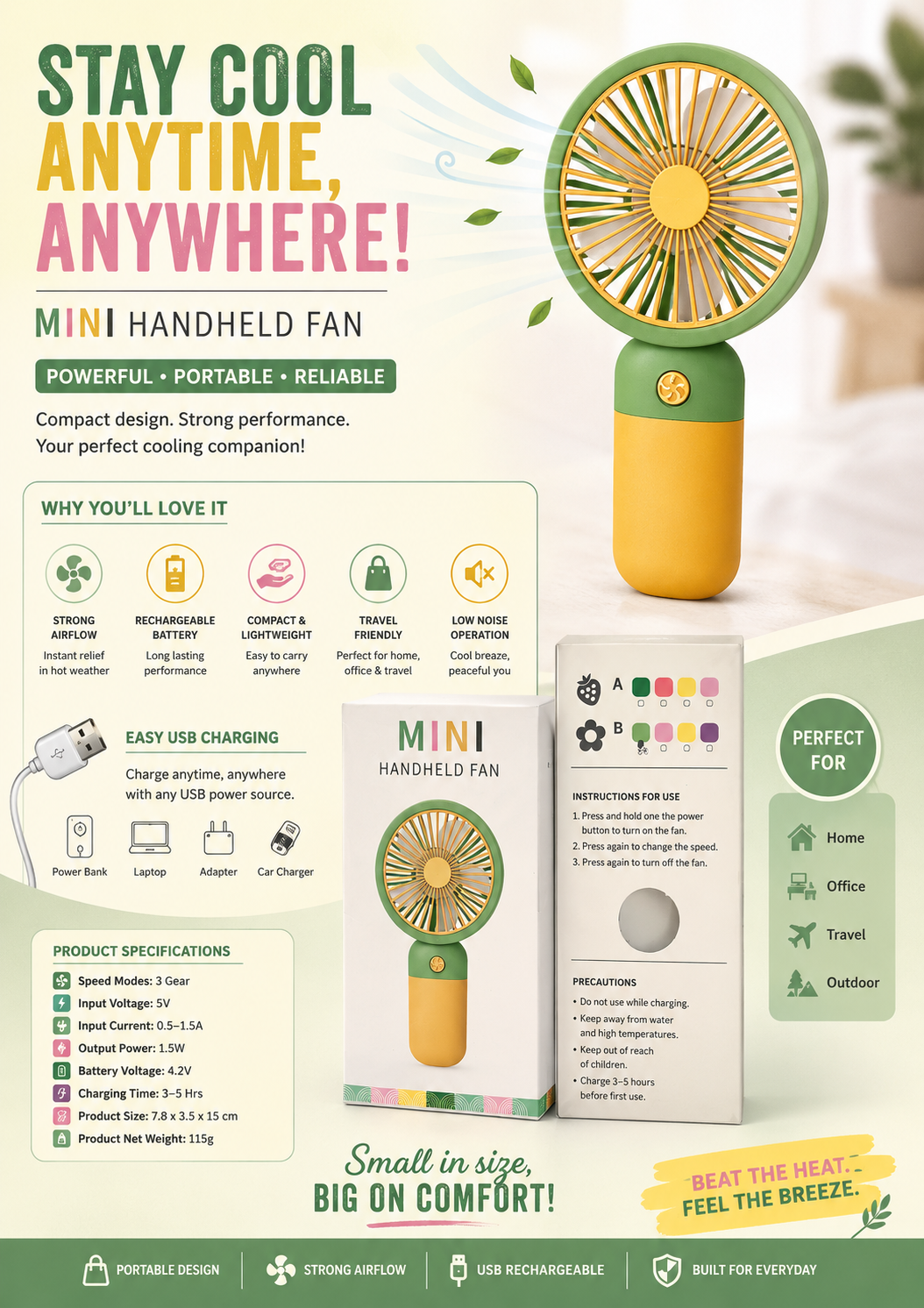 Mini Handheld Fan – Portable Rechargeable Fan