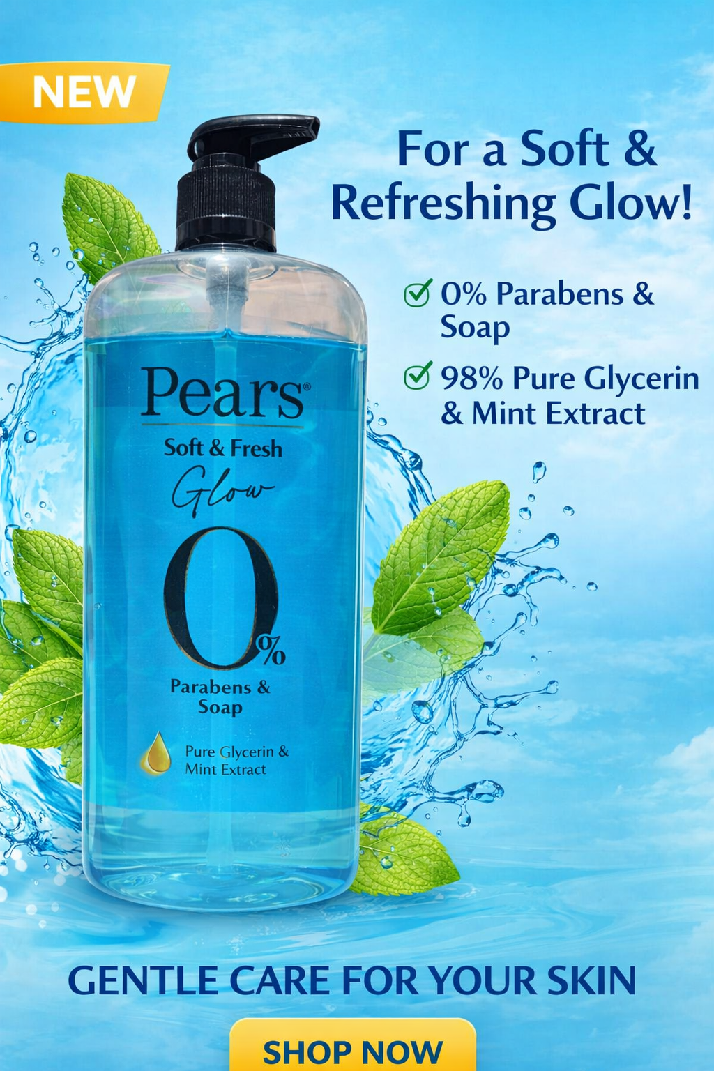 Pears Soft & Fresh Glow Body Wash 750ml โ Pure Glycerin & Mint Extract