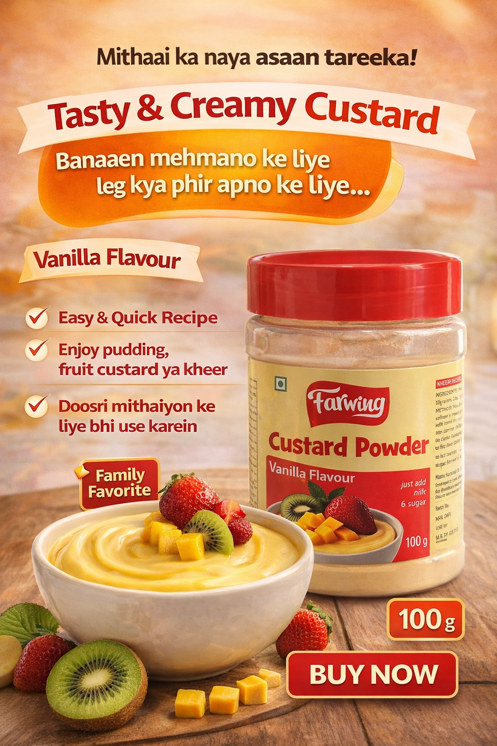 arwing Custard Powder Vanilla Flavour – Tasty & Creamy Dessert Mix | 100g