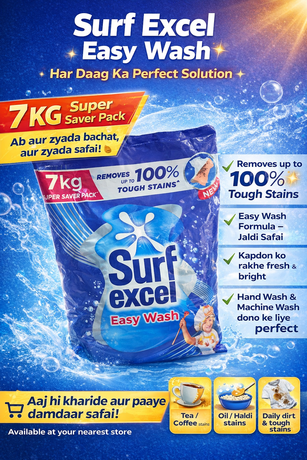 Surf Excel Easy Wash 7kg Super Saver Pack – Removes Tough Stains Easily