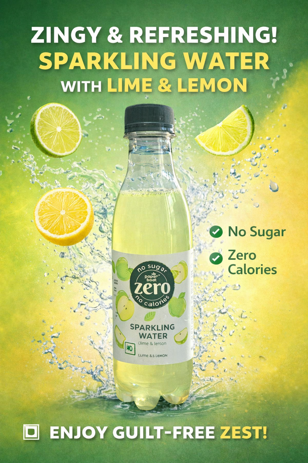 Green Apple Sparkling Water – No Sugar, Zero Calories | 250ml Refreshing Drink