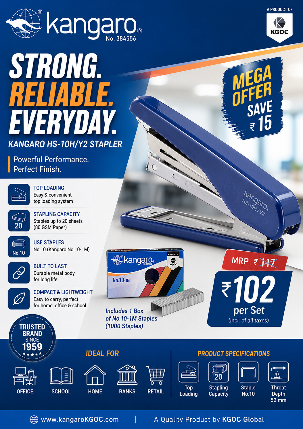 Kangaro HS-10H/Y2 Stapler Set – Mega Offer Pack