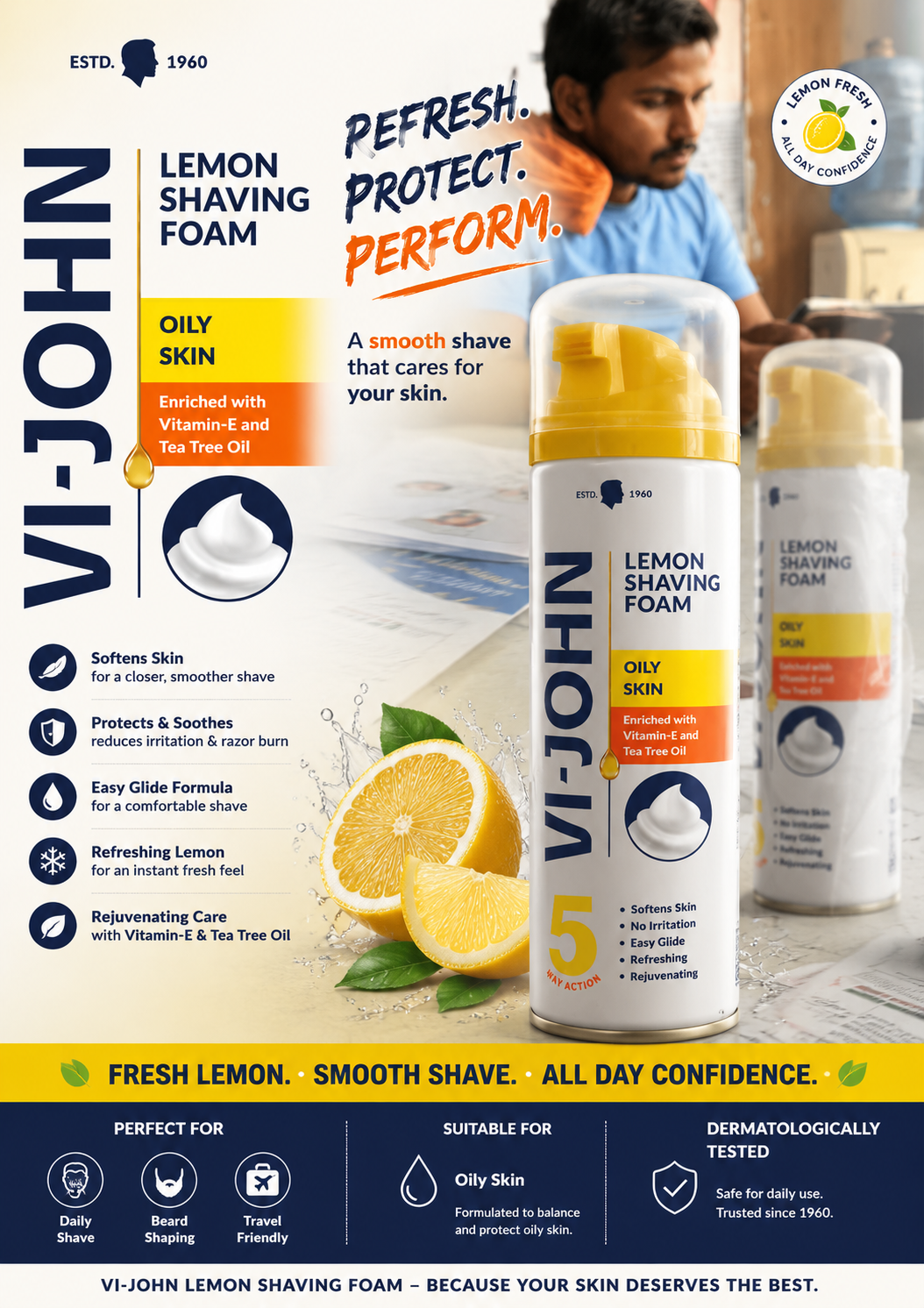 Vi-John Lemon Shaving Foam for Oily Skin – 200ml