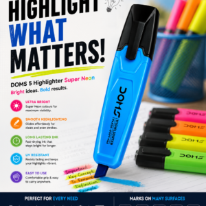 DOMS 5 Highlighter Super Neon – Bright & Smooth Highlighting