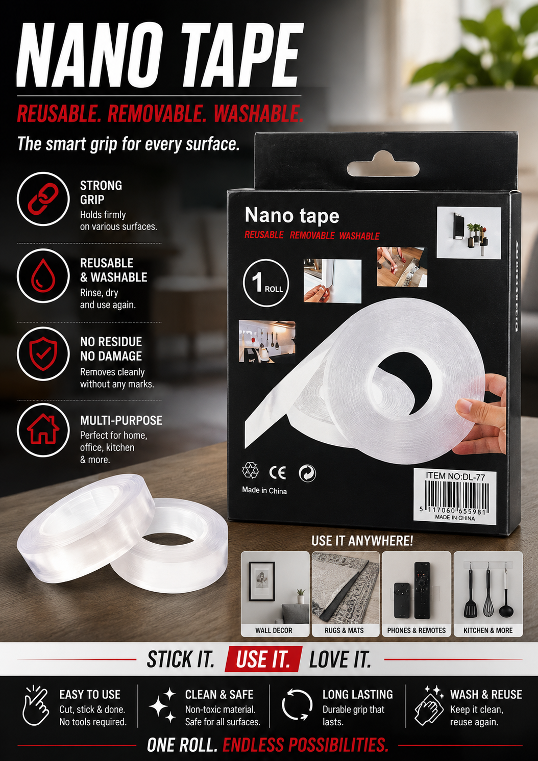 Nano Tape – Strong Reusable Grip Tape