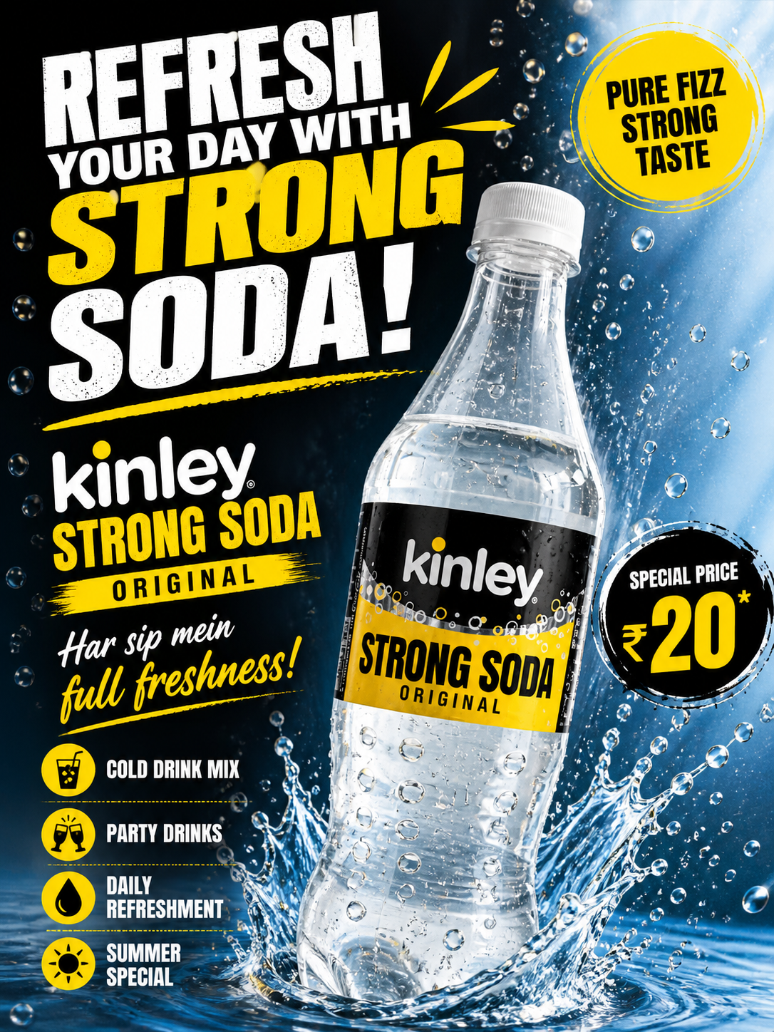 Kinley Strong Soda Original – Refreshing Carbonated Drink Bottle