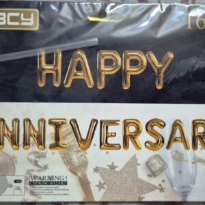 Happy Anniversary Gold Foil Letter Balloon Set (16 Inch) with Straw for Anniversary Party Decoration.