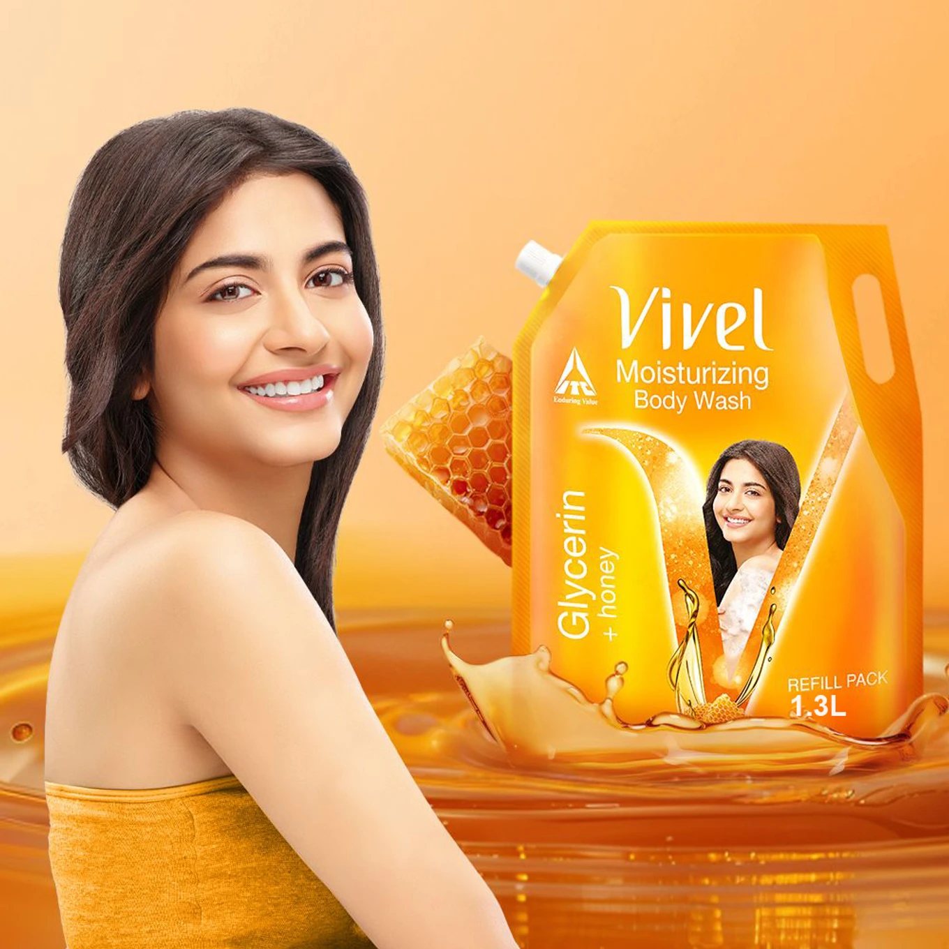 Vivel Glycerin & Honey Body Wash Shower Gel, for Soft, Glowing & Moisturized Skin (1.3 L) - Image 3